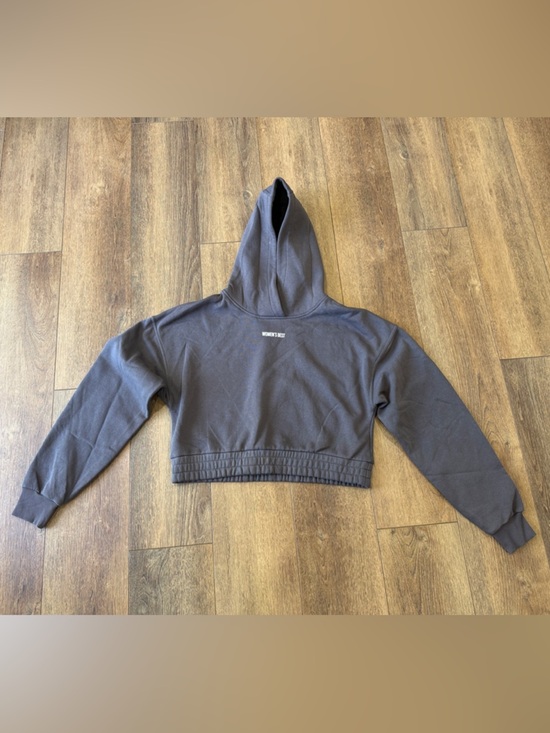 Women's Best Tops - WOMEN’S BEST Charcoal Gray Cropped Hoodie with Small Chest Logo. Size L